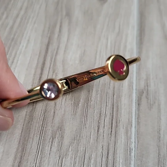 Kate Spade New York Gold Open Cuff Bracelet Pink & Clear Stone Hinged Bangle - Picture 5 of 6